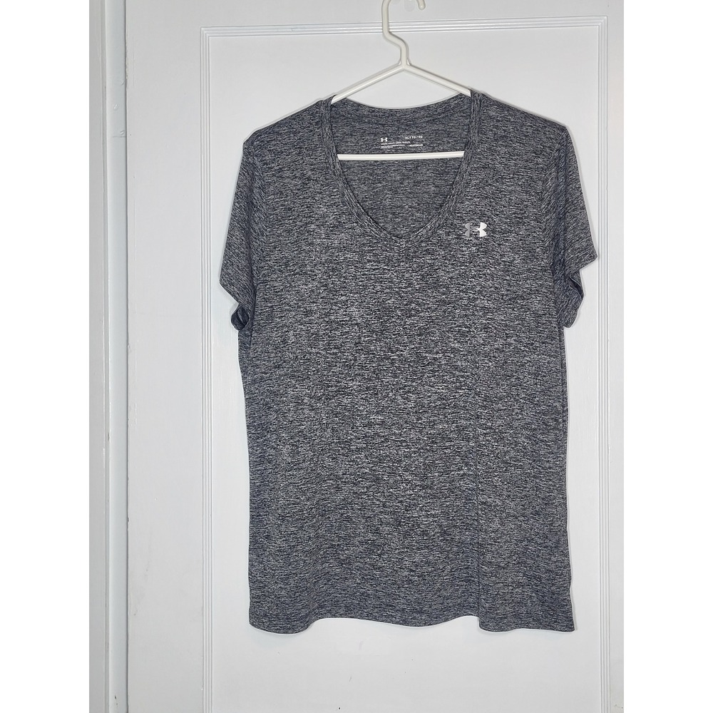 Under Armour Womens XL HeatGear VNeck T-Shirt Gray Heathered Space Dye Loose Fit